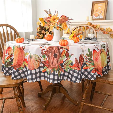 60 inch round autumn tablecloth|seasonal vinyl autumn tablecloths.